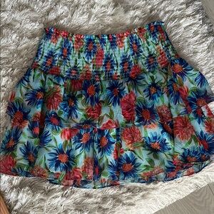 Milly Red and Blue Flowy Mini Skirt